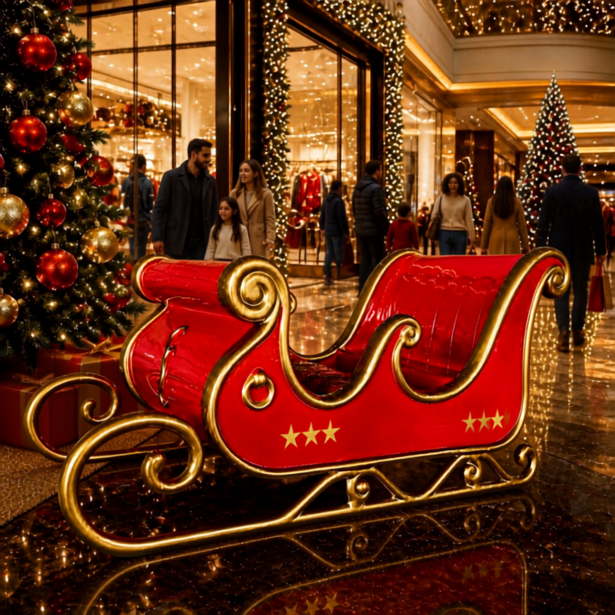 Decoração de Natal de Trenó de Papai Noel, Vermelho e Trenó Gigante de Natal Shopping