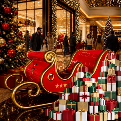 Decoração de Natal de Trenó de Papai Noel, Vermelho e Trenó Gigante de Natal Shopping