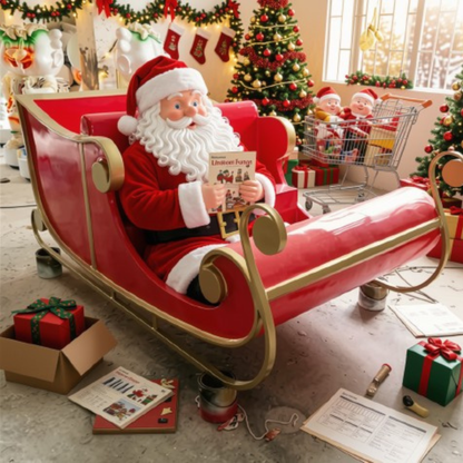 Decoração de Natal de Trenó de Papai Noel, Vermelho e Trenó Gigante de Natal Shopping