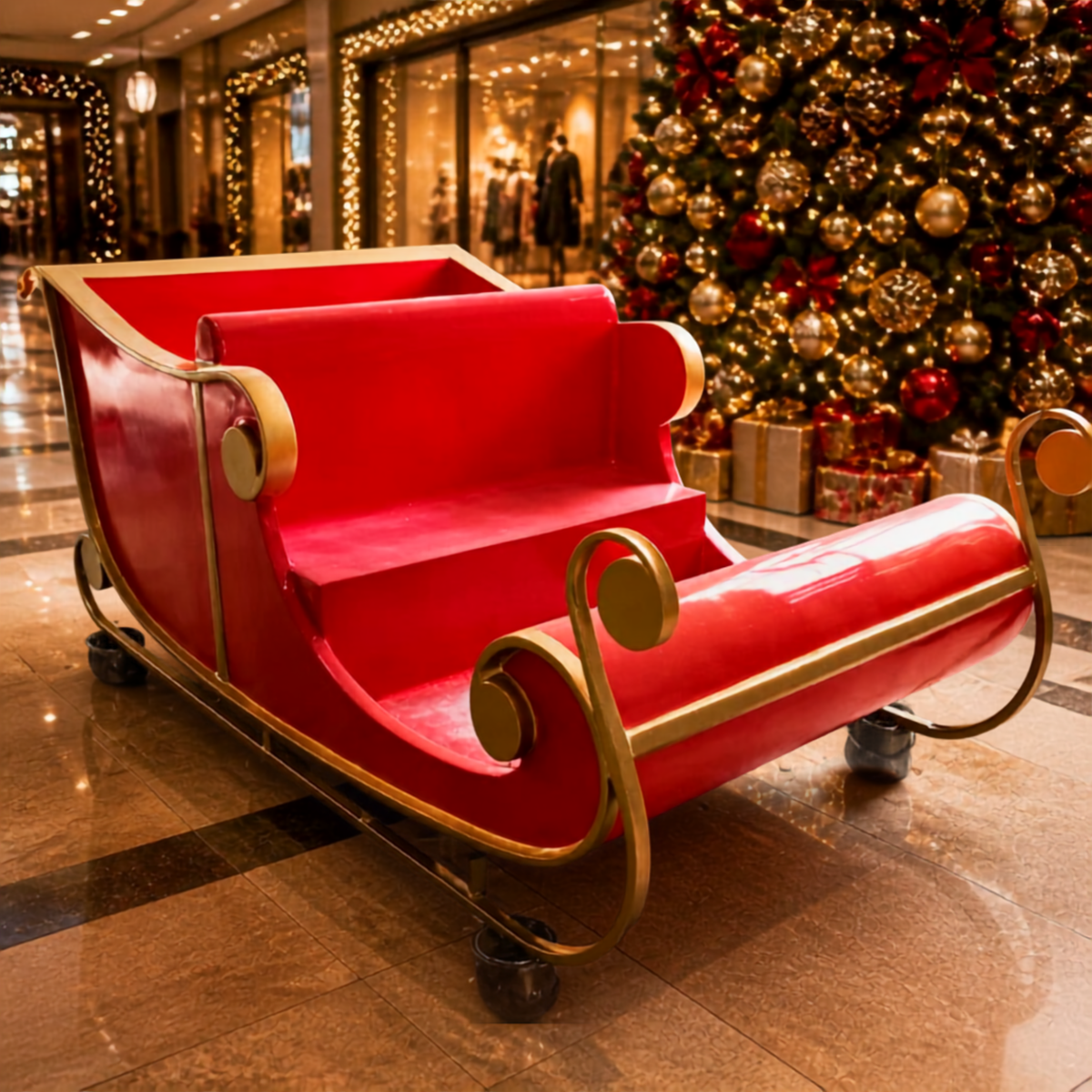 Decoração de Natal de Trenó de Papai Noel, Vermelho e Trenó Gigante de Natal Shopping