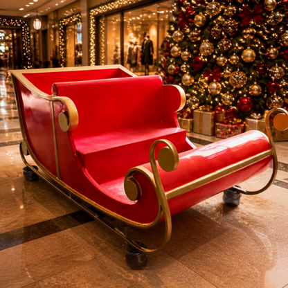 Decoração de Natal de Trenó de Papai Noel, Vermelho e Trenó Gigante de Natal Shopping