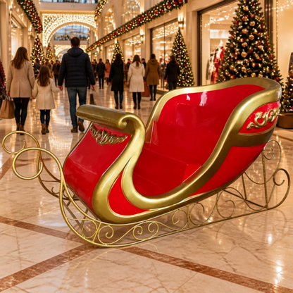 Trenó do Papai Noel Gigante Cenográfico (Branco e Dourado) Shopping Center