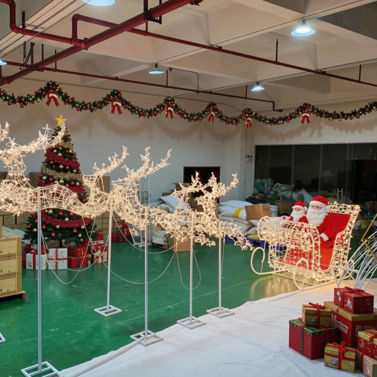 Trenó Iluminado com Detalhes à Direita Escultura 3D Natalina LED para Shopping Center