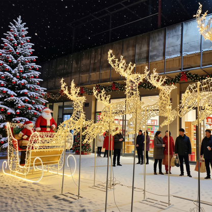 Trenó Iluminado com Detalhes à Direita Escultura 3D Natalina LED para Shopping Center