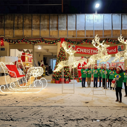 Trenó Iluminado com Detalhes à Direita Escultura 3D Natalina LED para Shopping Center