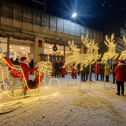 Trenó Iluminado com Detalhes à Direita Escultura 3D Natalina LED para Shopping Center
