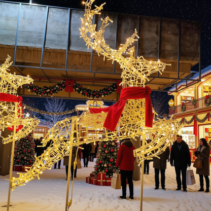 Trenó Iluminado com Detalhes à Direita Escultura 3D Natalina LED para Shopping Center
