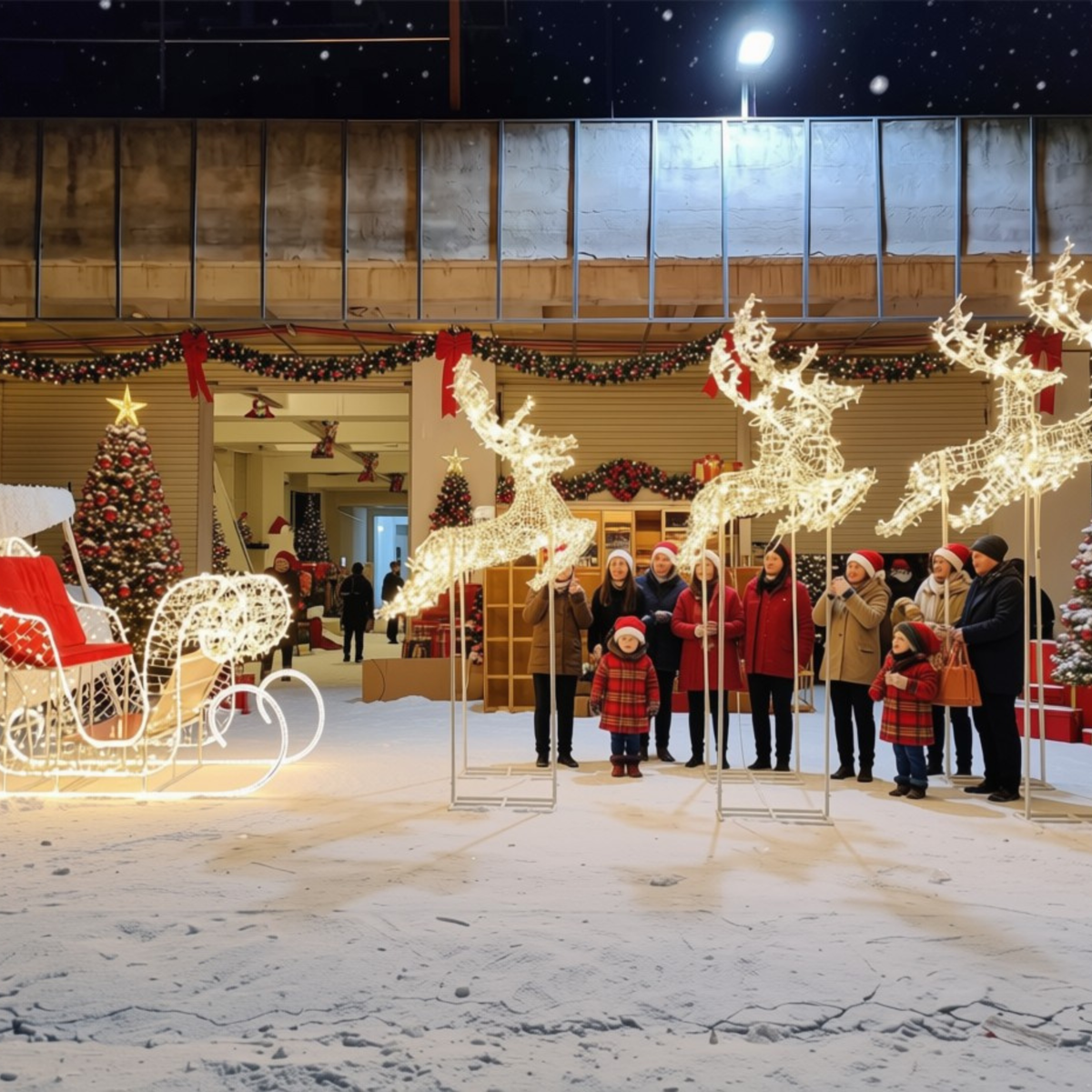 Trenó Iluminado com Detalhes à Direita Escultura 3D Natalina LED para Shopping Center