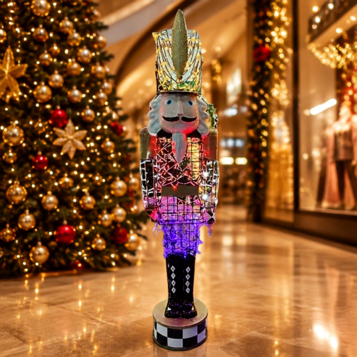 Boneco Soldado Quebra-Nozes Shopping Iluminado Natal Luz LED 1.82 Metro/Largura:72cm