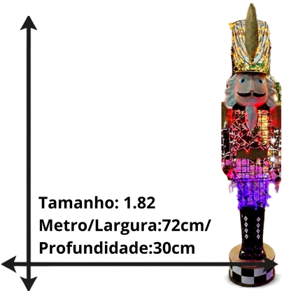Boneco Soldado Quebra-Nozes Shopping Iluminado Natal Luz LED 1.82 Metro/Largura:72cm
