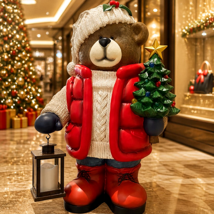 Urso com Árvore de Natal e Luz Iluminação: 10 Diodos LED Coloridos Árvore Iluminada