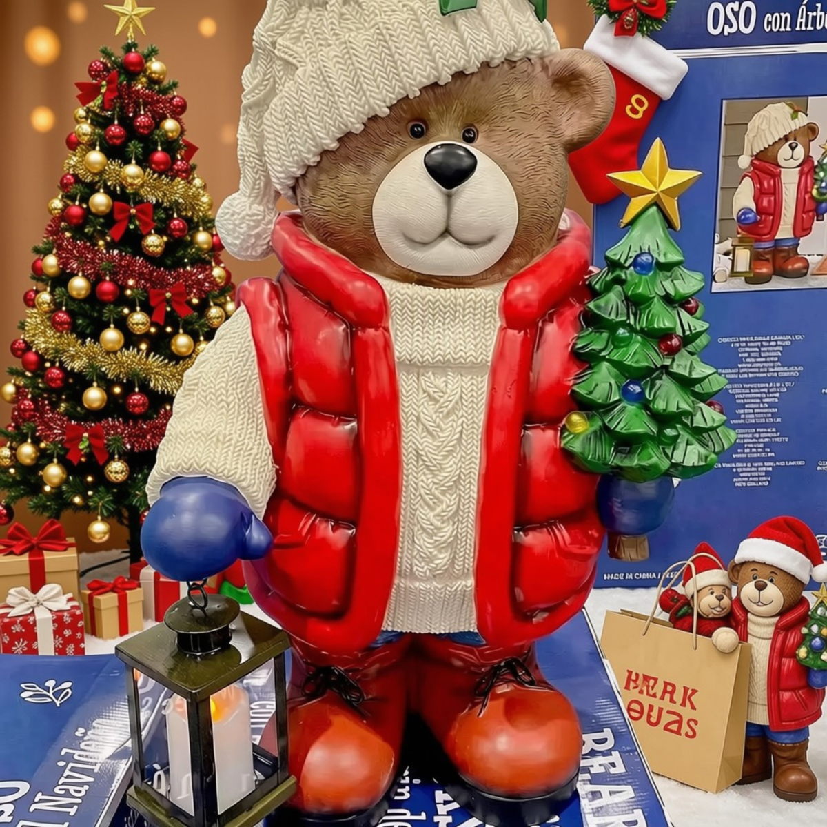 Urso com Árvore de Natal e Luz Iluminação: 10 Diodos LED Coloridos Árvore Iluminada