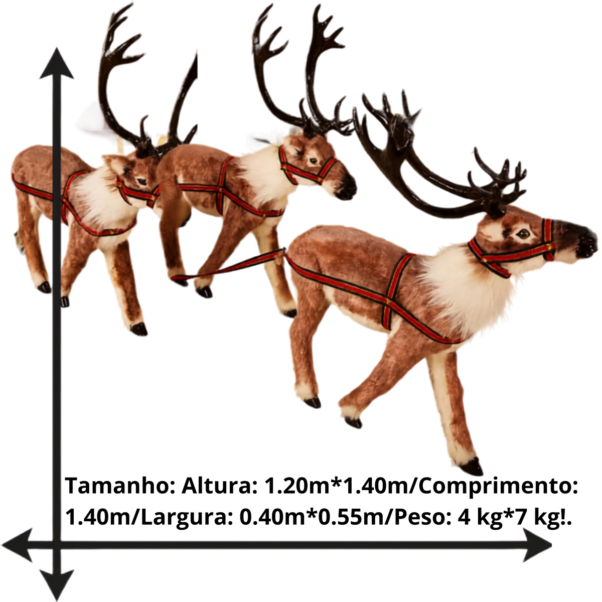 Kit com 3 Renas de Natal Realistas para Trenó, Escultura Natalina LED para Shopping Center