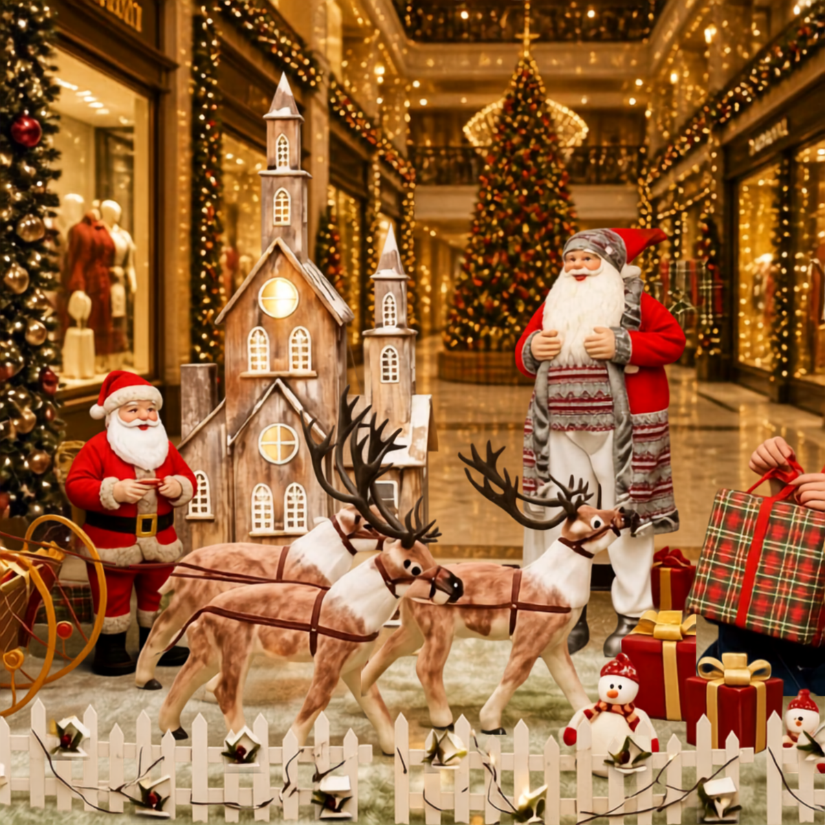 Kit com 3 Renas de Natal Realistas para Trenó, Escultura Natalina LED para Shopping Center