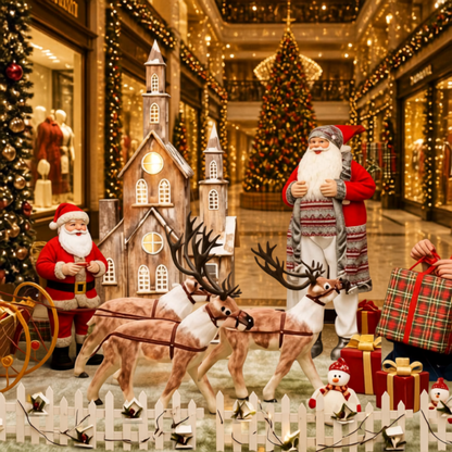 Kit com 3 Renas de Natal Realistas para Trenó, Escultura Natalina LED para Shopping Center