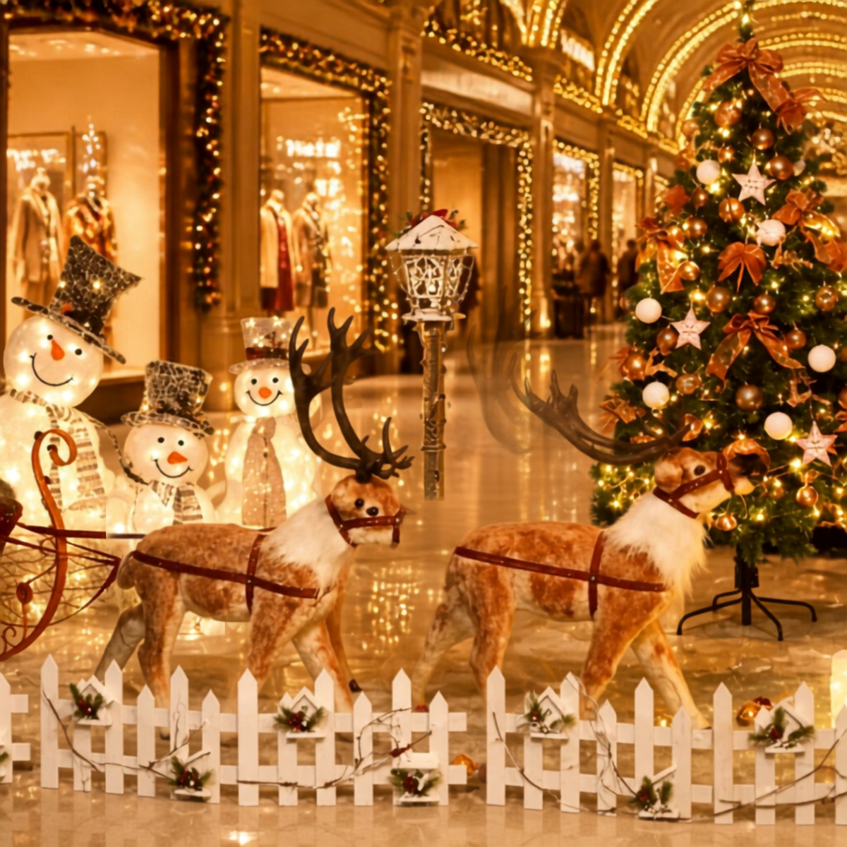 Kit com 3 Renas de Natal Realistas para Trenó, Escultura Natalina LED para Shopping Center