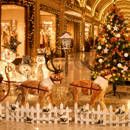 Kit com 3 Renas de Natal Realistas para Trenó, Escultura Natalina LED para Shopping Center