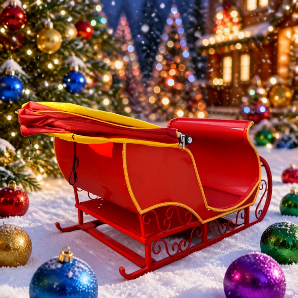 Trenó do Papai Noel Gigante em Fibra de Vidro, Trenó do Papai Noel Branco: 4 Pessoas
