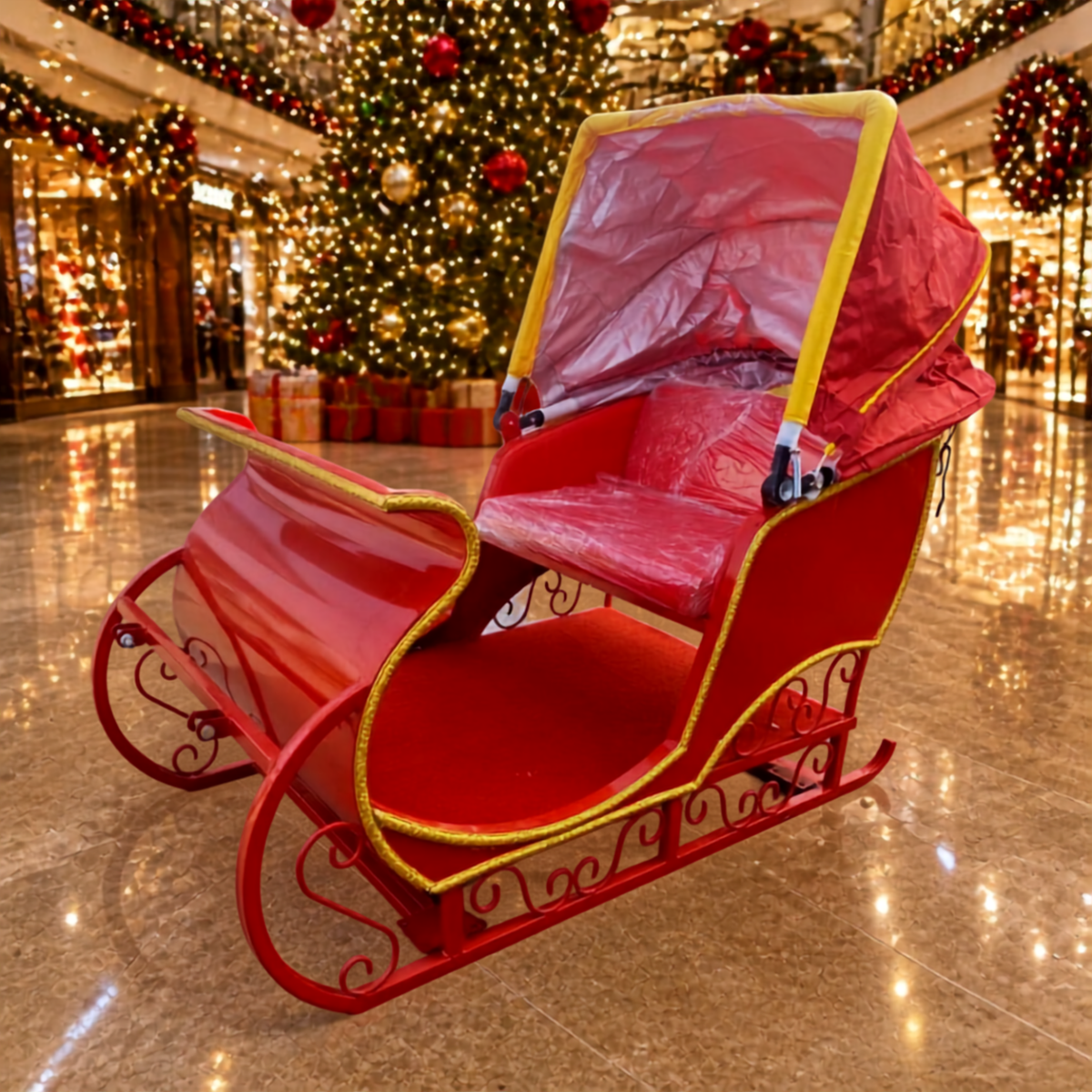 Trenó do Papai Noel Gigante em Fibra de Vidro, Trenó do Papai Noel Branco: 4 Pessoas