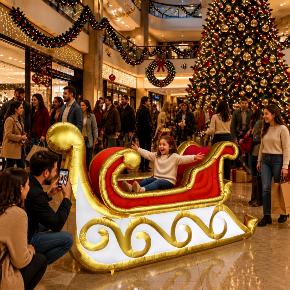 Trenó do Papai Noel Inflável Gigante com Luxo - Decoração Natalina Comercial 6 Metros