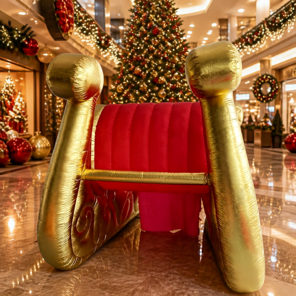 Trenó do Papai Noel Inflável Gigante com Luxo - Decoração Natalina Comercial 6 Metros