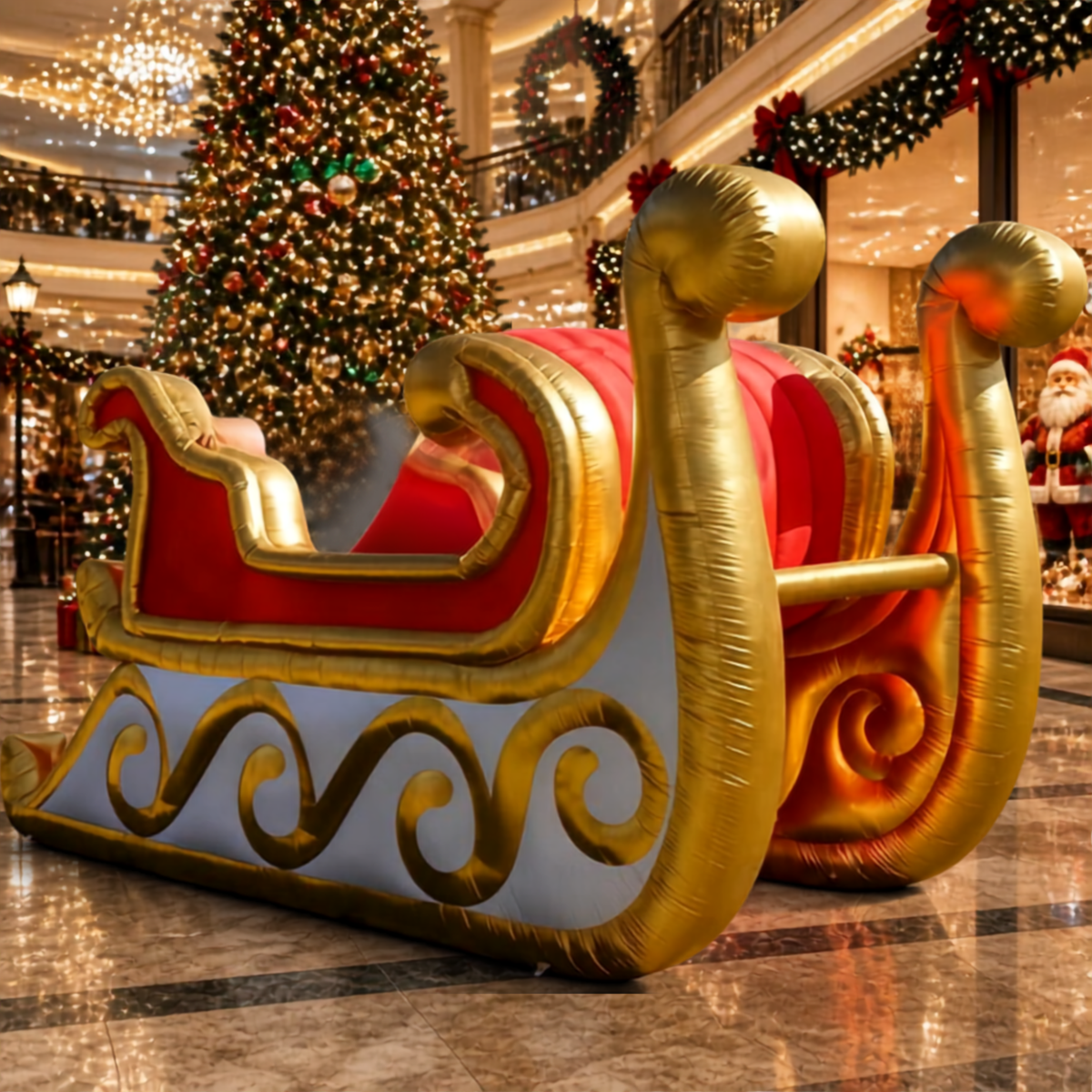 Trenó do Papai Noel Inflável Gigante com Luxo - Decoração Natalina Comercial 6 Metros
