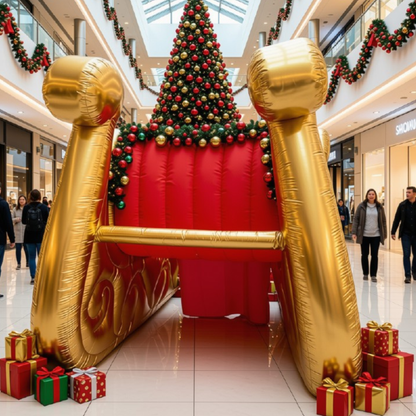 Trenó do Papai Noel Inflável Gigante com Luxo - Decoração Natalina Comercial 6 Metros