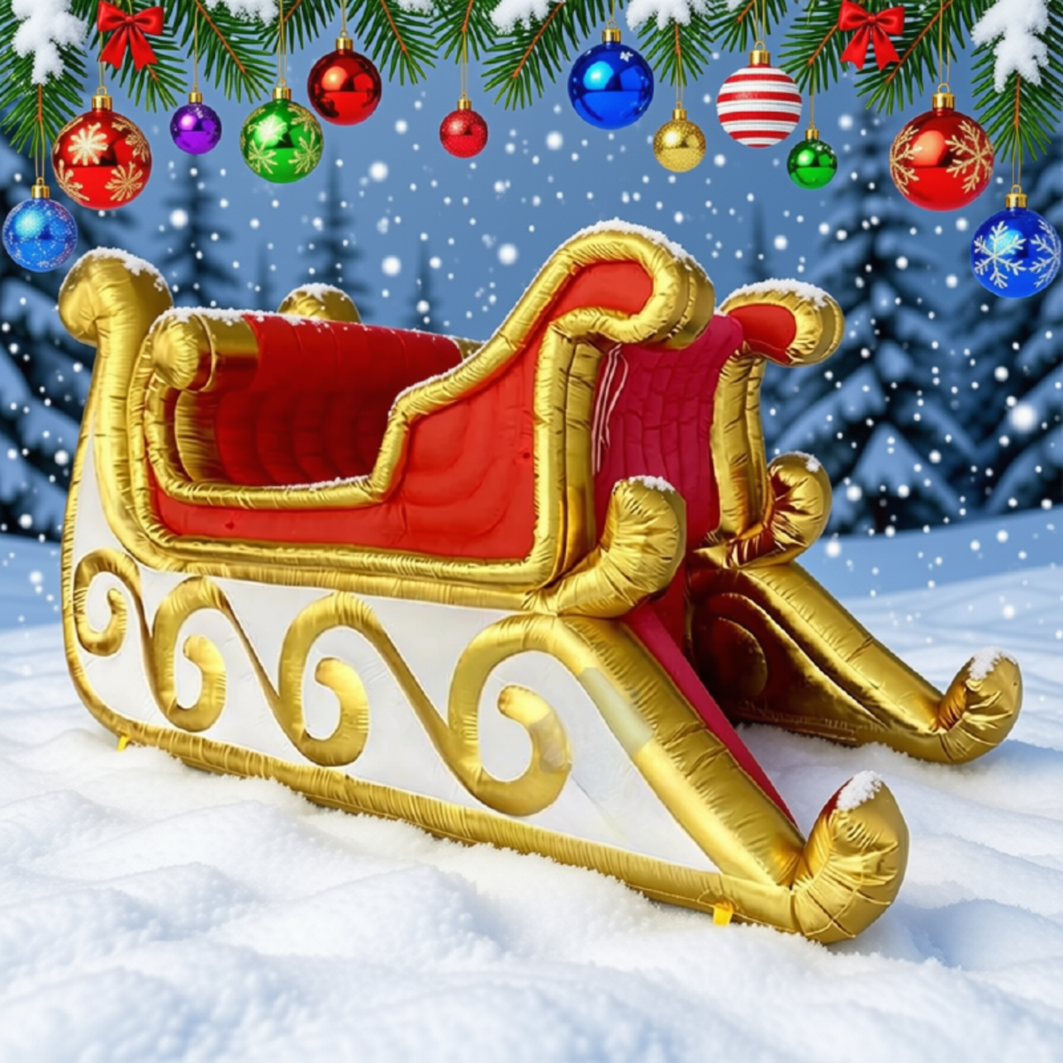 Trenó do Papai Noel Inflável Gigante com Luxo - Decoração Natalina Comercial 6 Metros