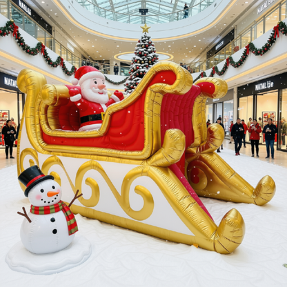 Trenó do Papai Noel Inflável Gigante com Luxo - Decoração Natalina Comercial 6 Metros