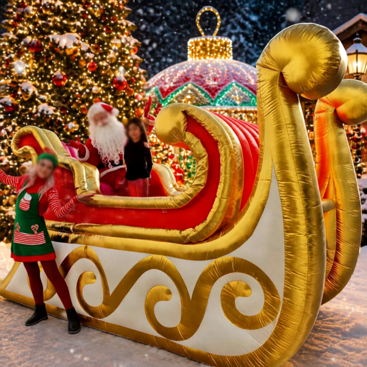 Trenó do Papai Noel Inflável Gigante com Luxo - Decoração Natalina Comercial 6 Metros
