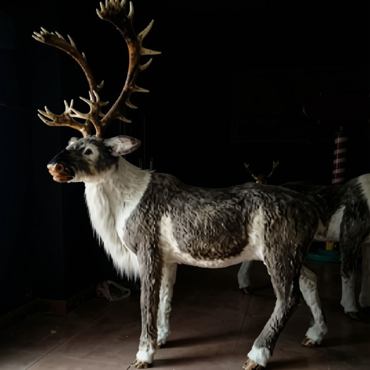 Rena Natal Realista Natalina Gigante Movimenta Cabeça 1.40 Metros Enfeite Luxo Shopping