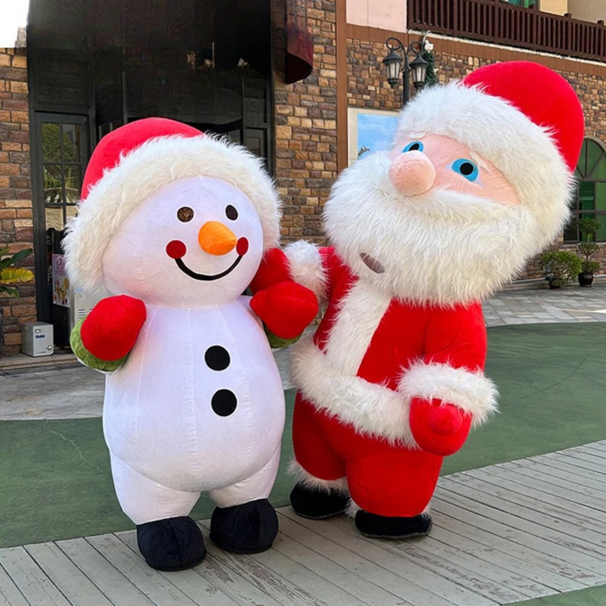 Fantasia Inflável Papai Noel Pelúcia e Raje Inflável Boneco de Neve Adulto