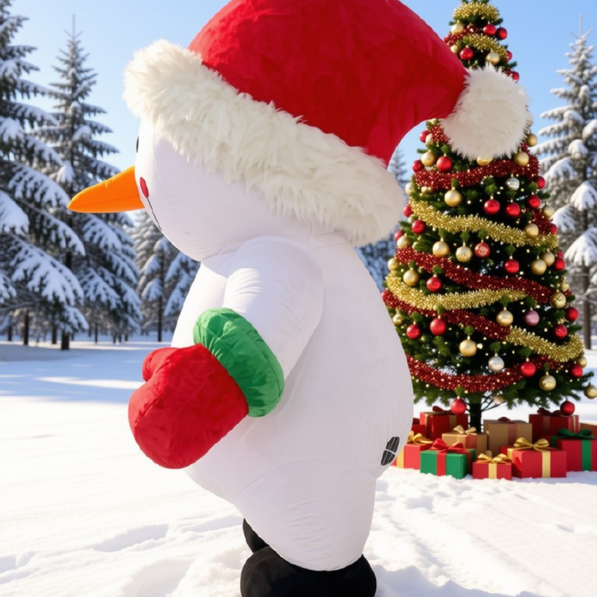 Fantasia Inflável Papai Noel Pelúcia e Raje Inflável Boneco de Neve Adulto