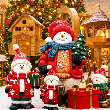 Kit Estátua de Papai Noel e Boneco de Neve em Fibra de Vidro e Decoração Natal Shopping