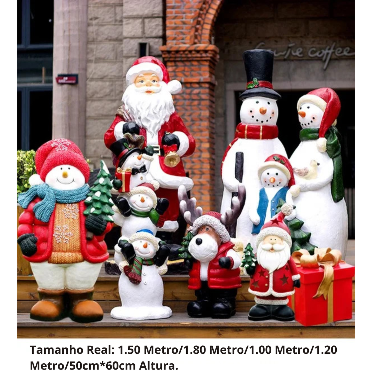 Kit Estátua de Papai Noel e Boneco de Neve em Fibra de Vidro e Decoração Natal Shopping