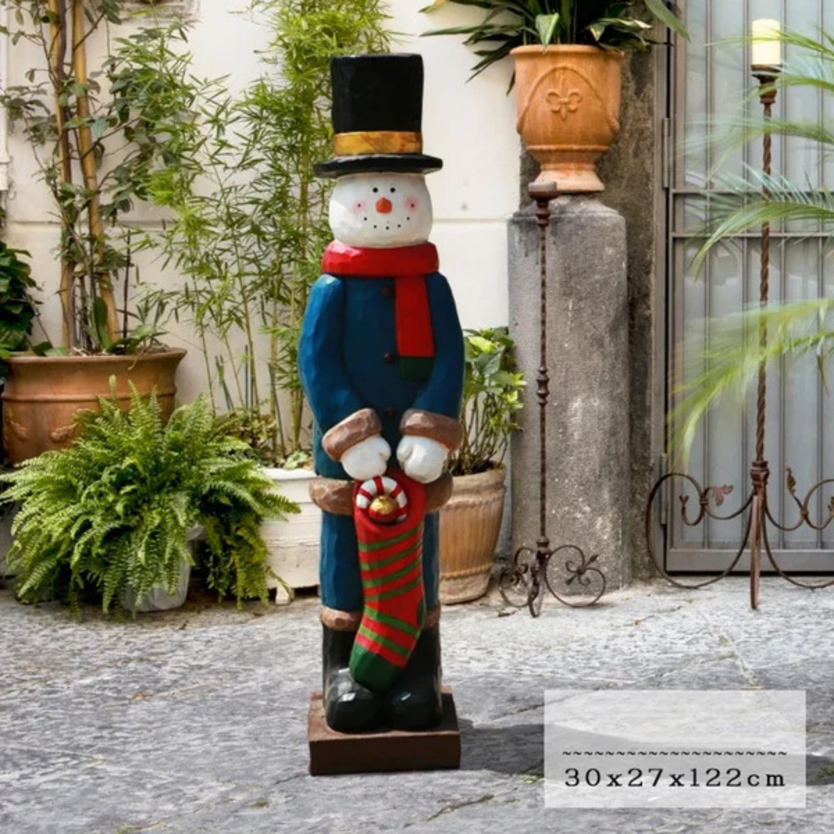 Kit Estátua de Papai Noel e Boneco de Neve em Fibra de Vidro e Decoração Natal Shopping