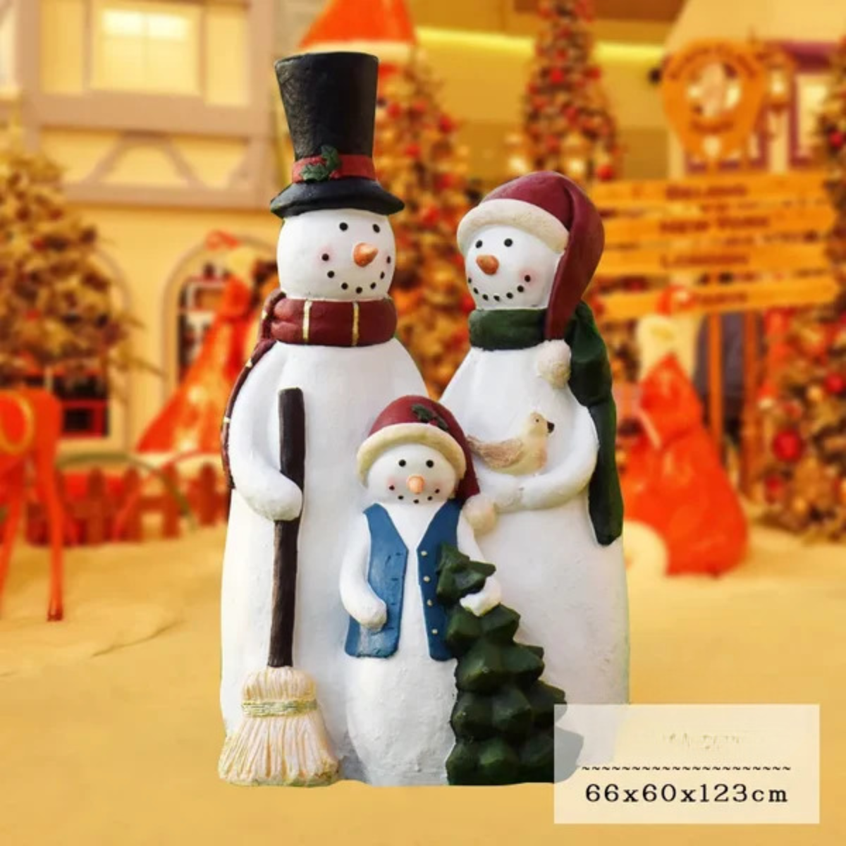Kit Estátua de Papai Noel e Boneco de Neve em Fibra de Vidro e Decoração Natal Shopping
