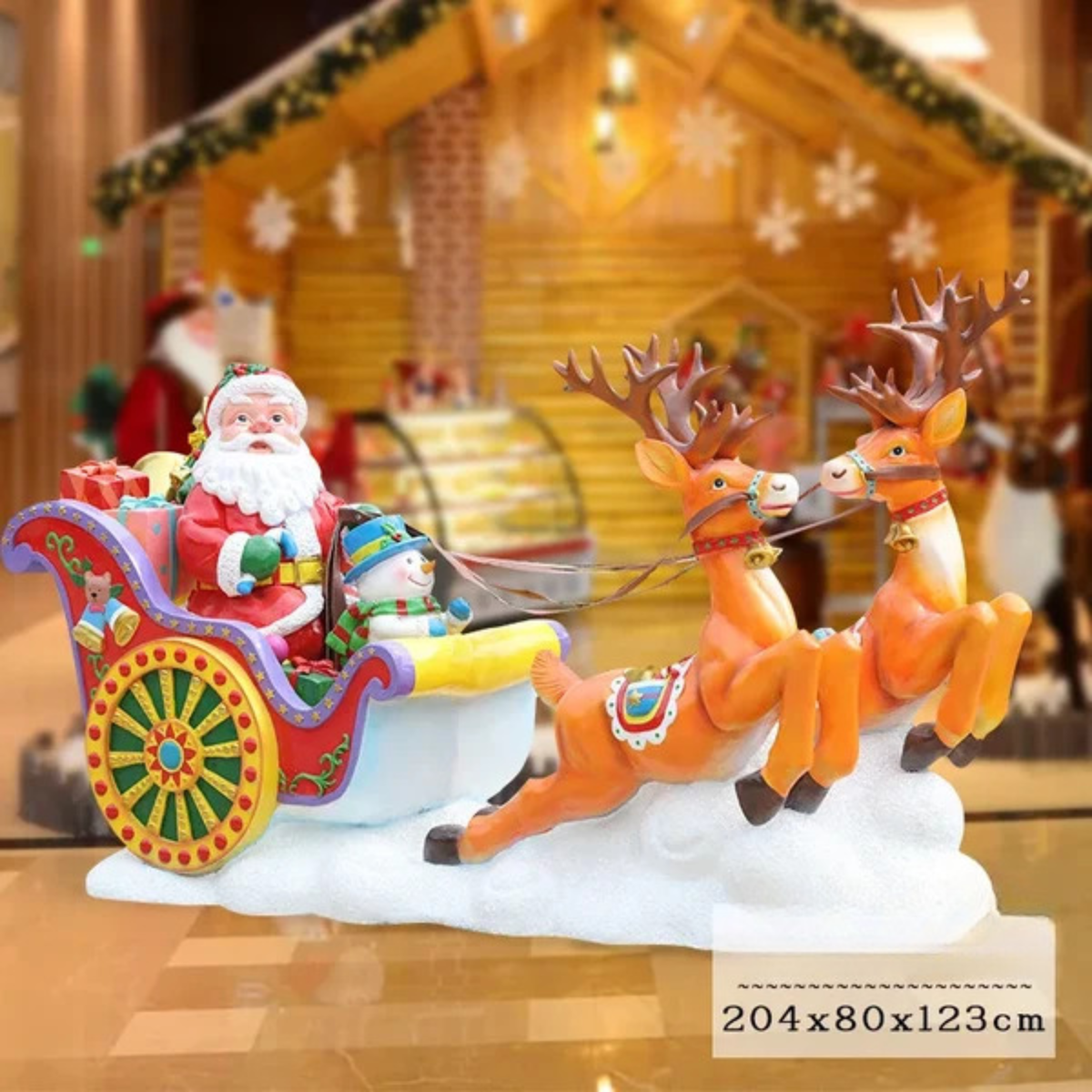 Kit Estátua de Papai Noel e Boneco de Neve em Fibra de Vidro e Decoração Natal Shopping