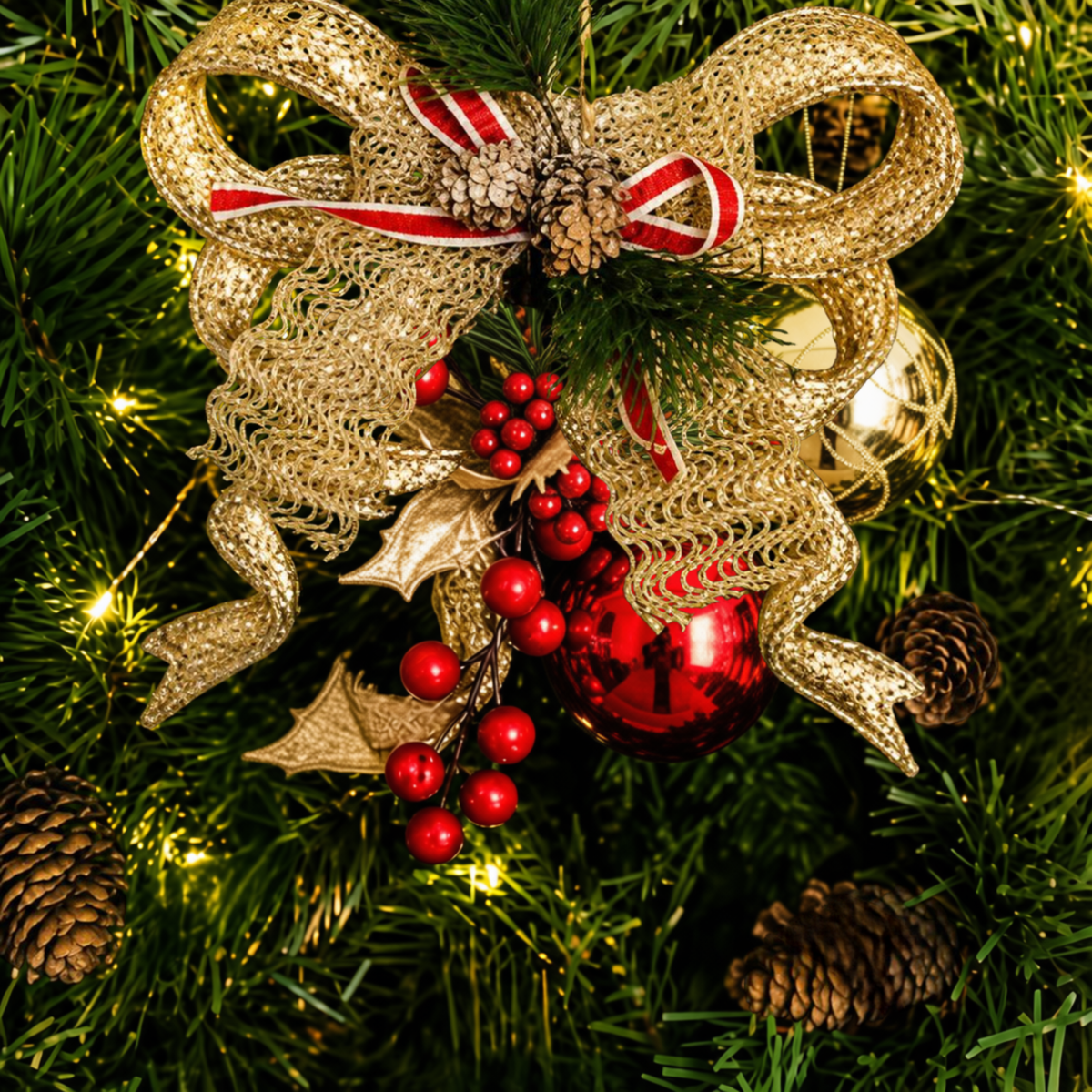 Laço Dourado Decorativo para Shopping Center, Laço de Natal para Vitrines e Eventos