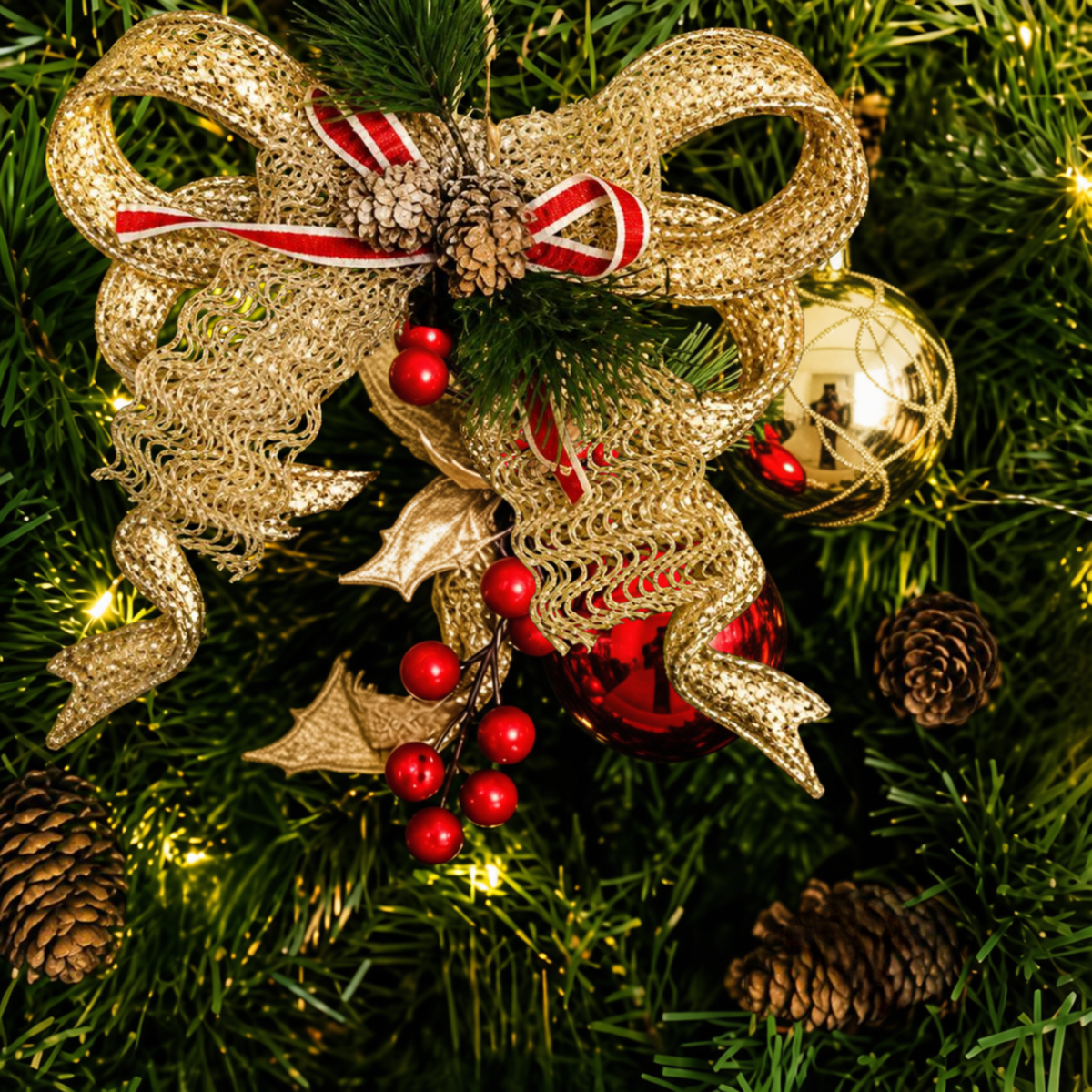 Laço Dourado Decorativo para Shopping Center, Laço de Natal para Vitrines e Eventos