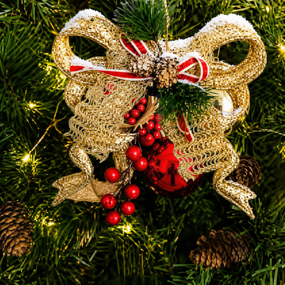Laço Dourado Decorativo para Shopping Center, Laço de Natal para Vitrines e Eventos