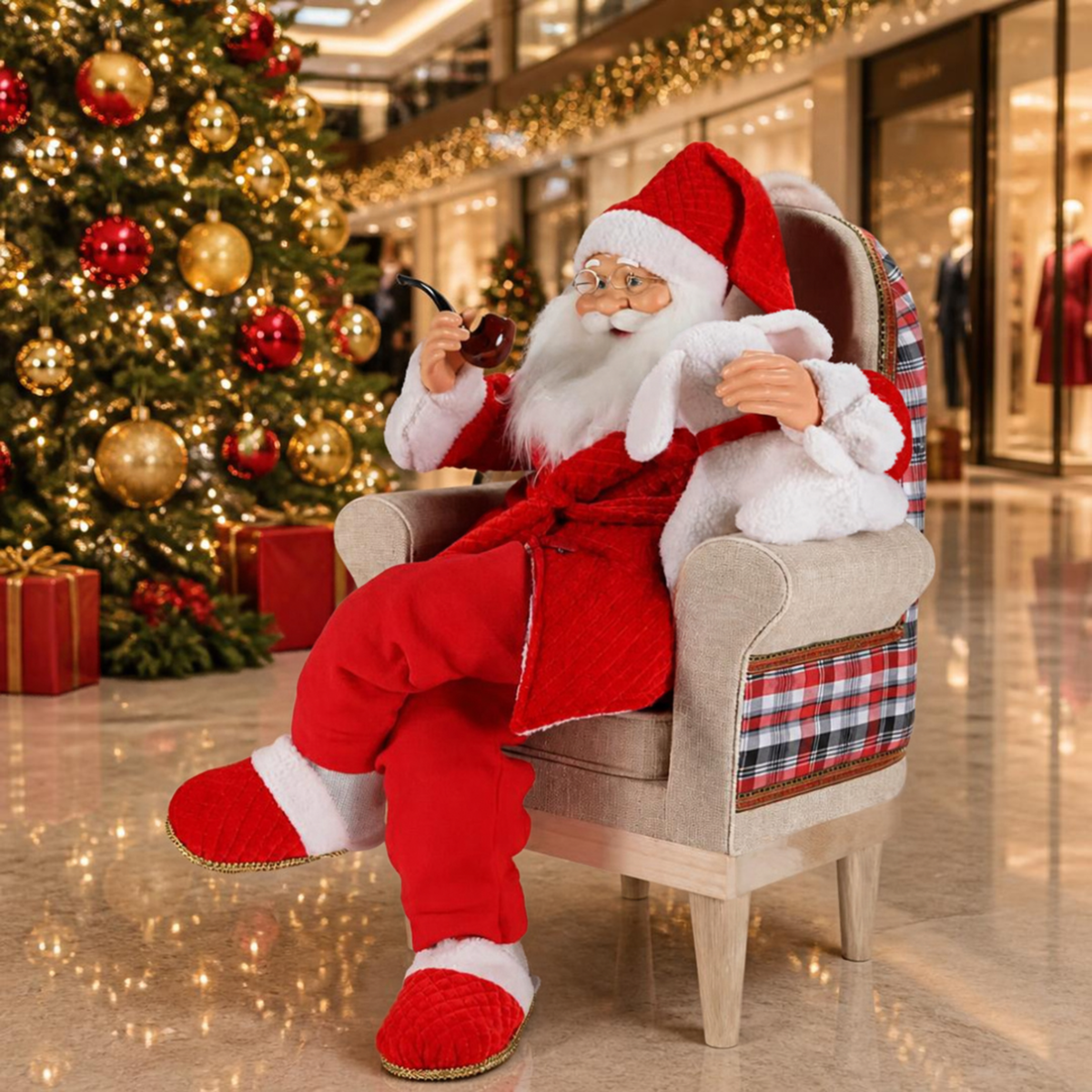 Papai Noel Decorativo Shopping Center Decoração Natalina Papai Noel Sentado Poltrona