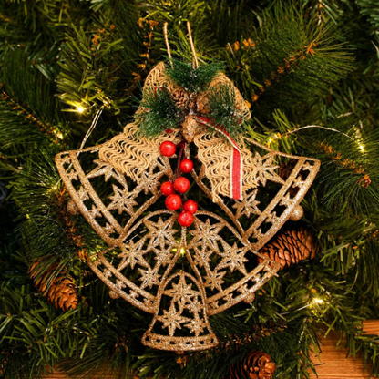 Enfeite Pendente Natal Sino Vazado Dourado 25cm, Sino Pendente de Natal para Decoração