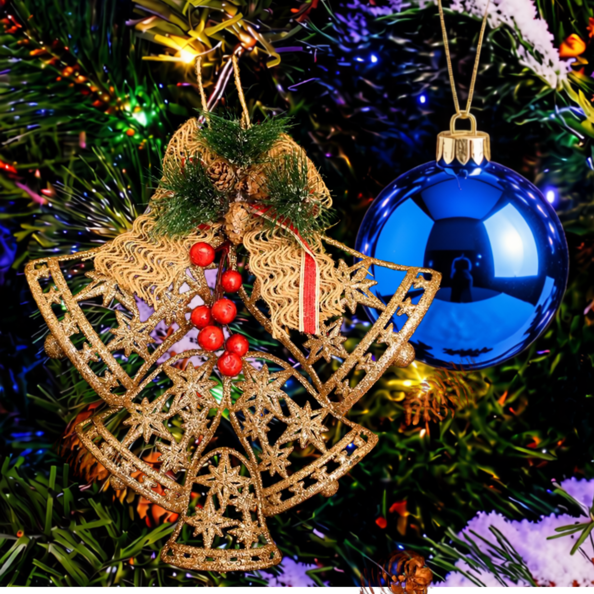 Enfeite Pendente Natal Sino Vazado Dourado 25cm, Sino Pendente de Natal para Decoração