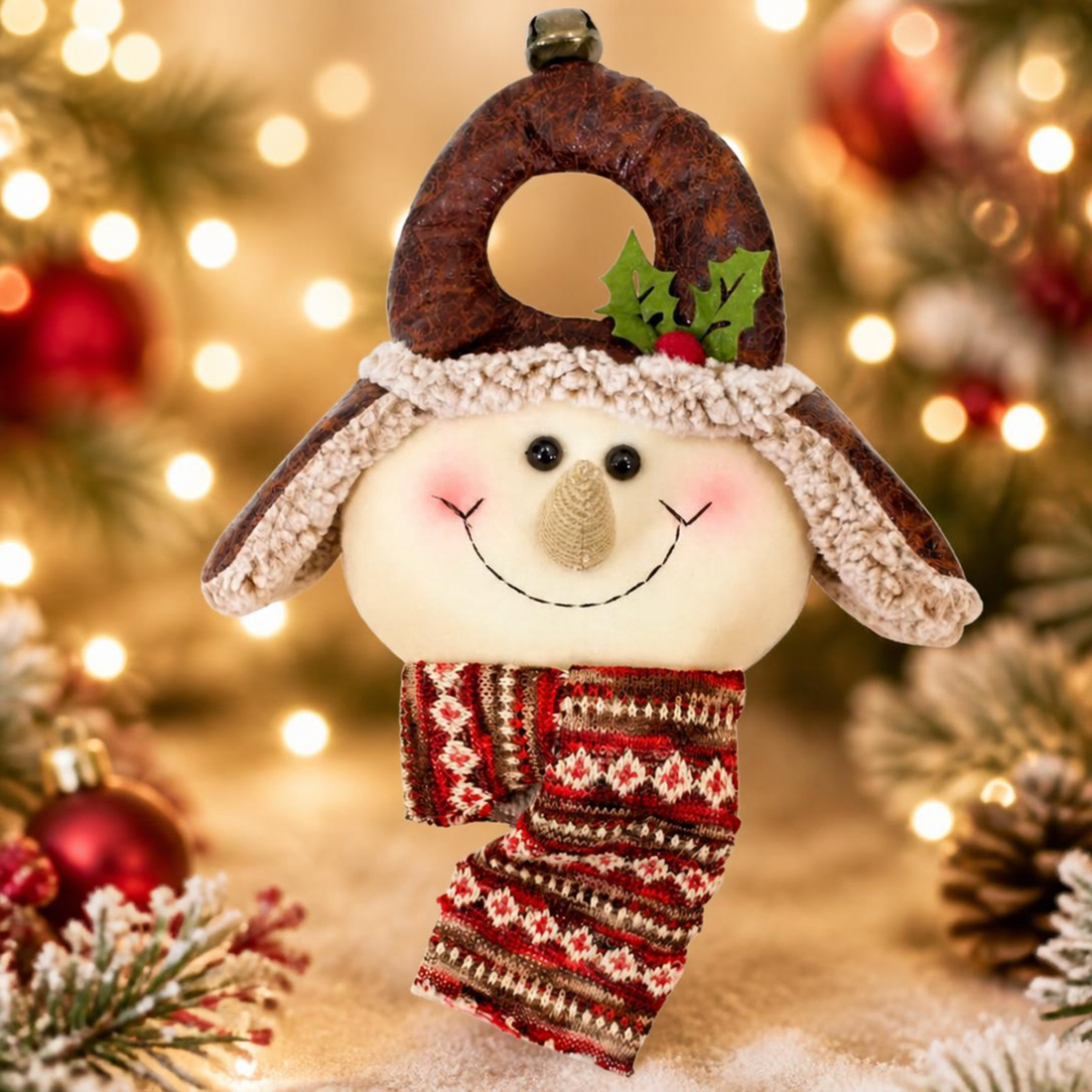 Enfeite Natal Boneco de Neve Marrom com Árvore de Natal 38,5cm, Boneco Neve Árvore