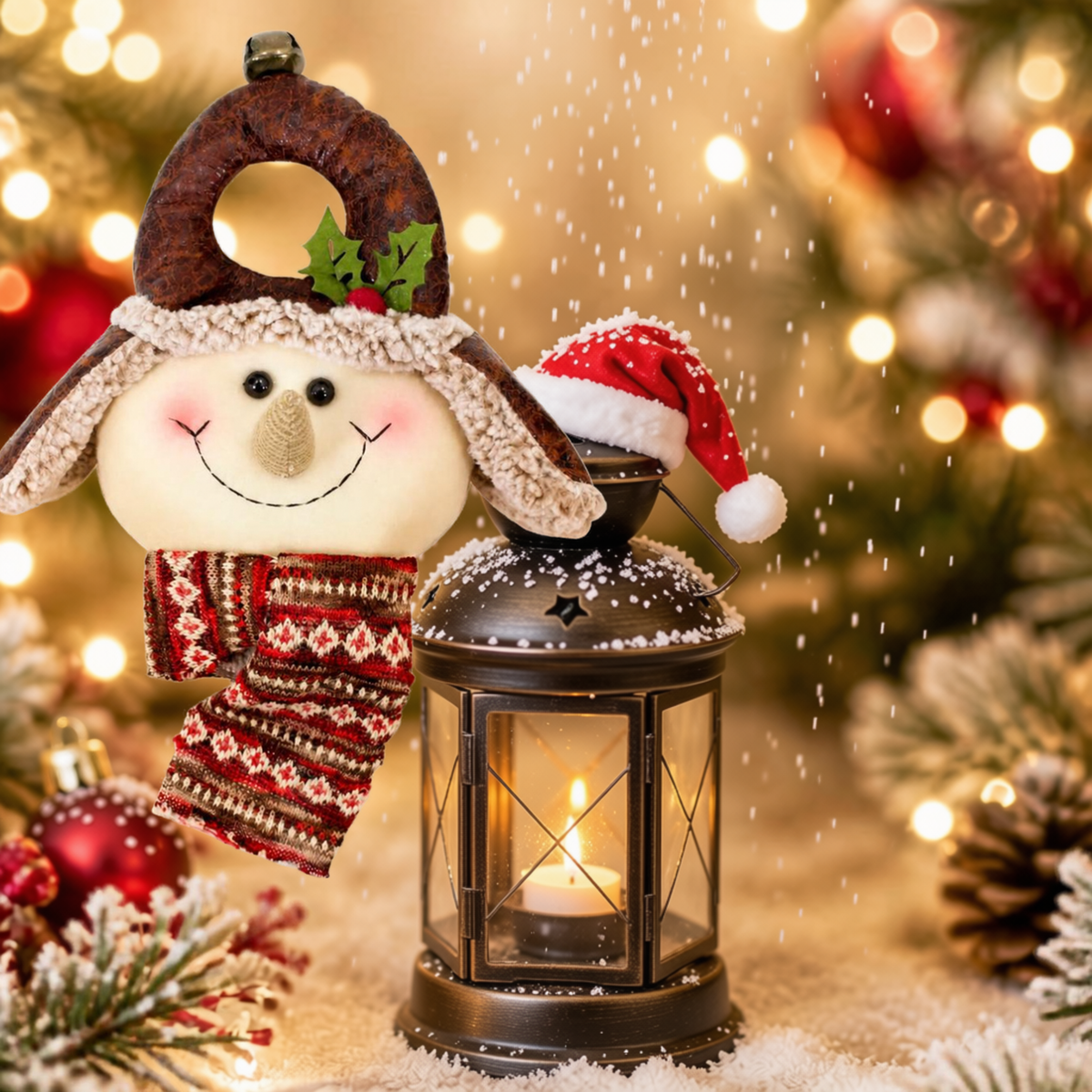Enfeite Natal Boneco de Neve Marrom com Árvore de Natal 38,5cm, Boneco Neve Árvore