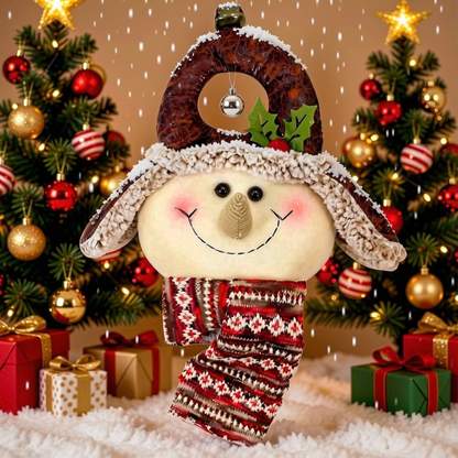 Enfeite Natal Boneco de Neve Marrom com Árvore de Natal 38,5cm, Boneco Neve Árvore