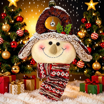 Enfeite Natal Boneco de Neve Marrom com Árvore de Natal 38,5cm, Boneco Neve Árvore
