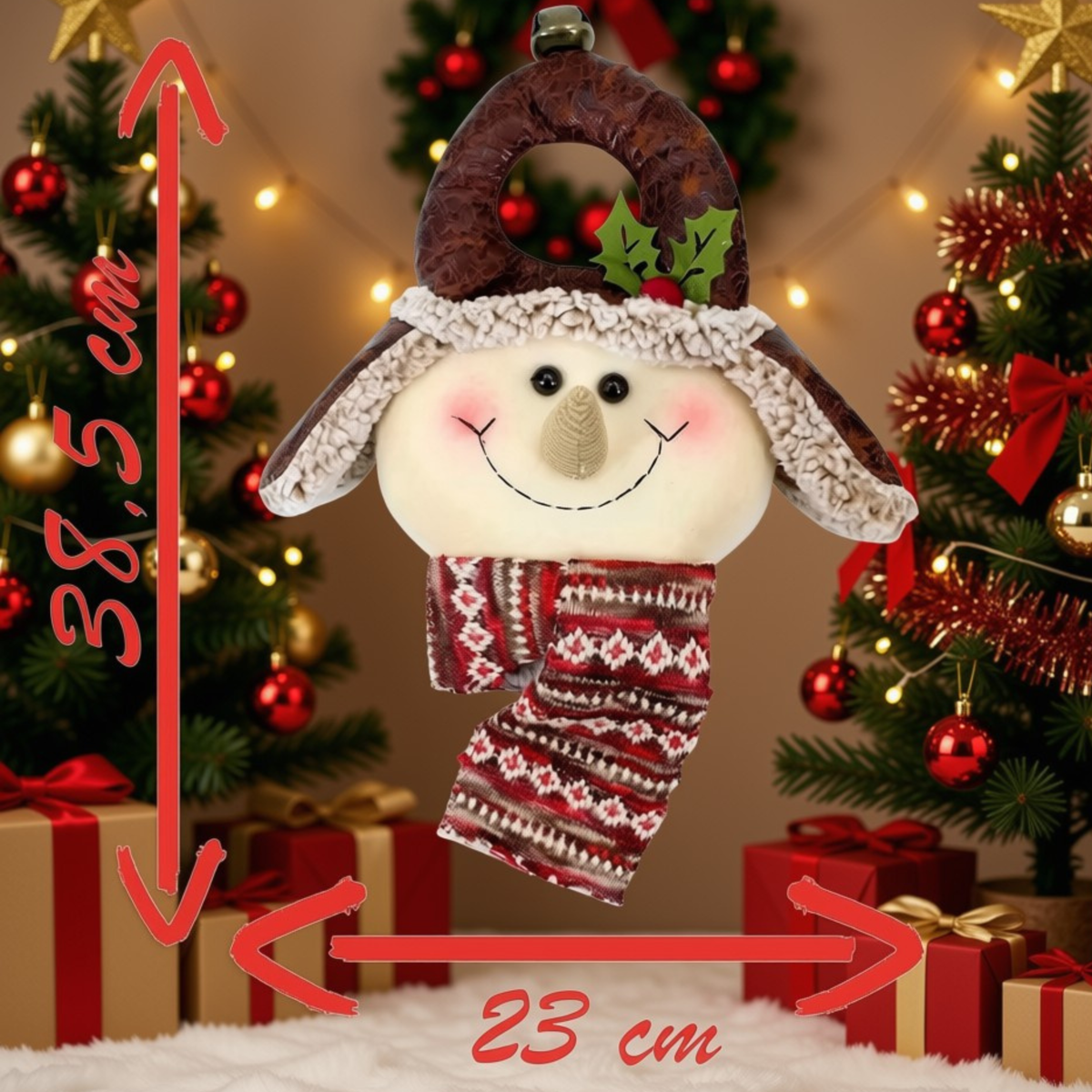 Enfeite Natal Boneco de Neve Marrom com Árvore de Natal 38,5cm, Boneco Neve Árvore