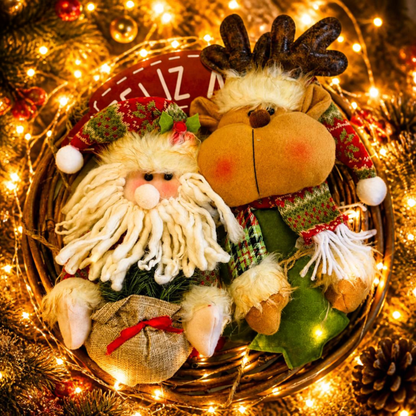 Guirlanda Natal Decorativa Poliéster Papai Noel e Rena, Enfeite Natal Papai Noel 36cm*36cm